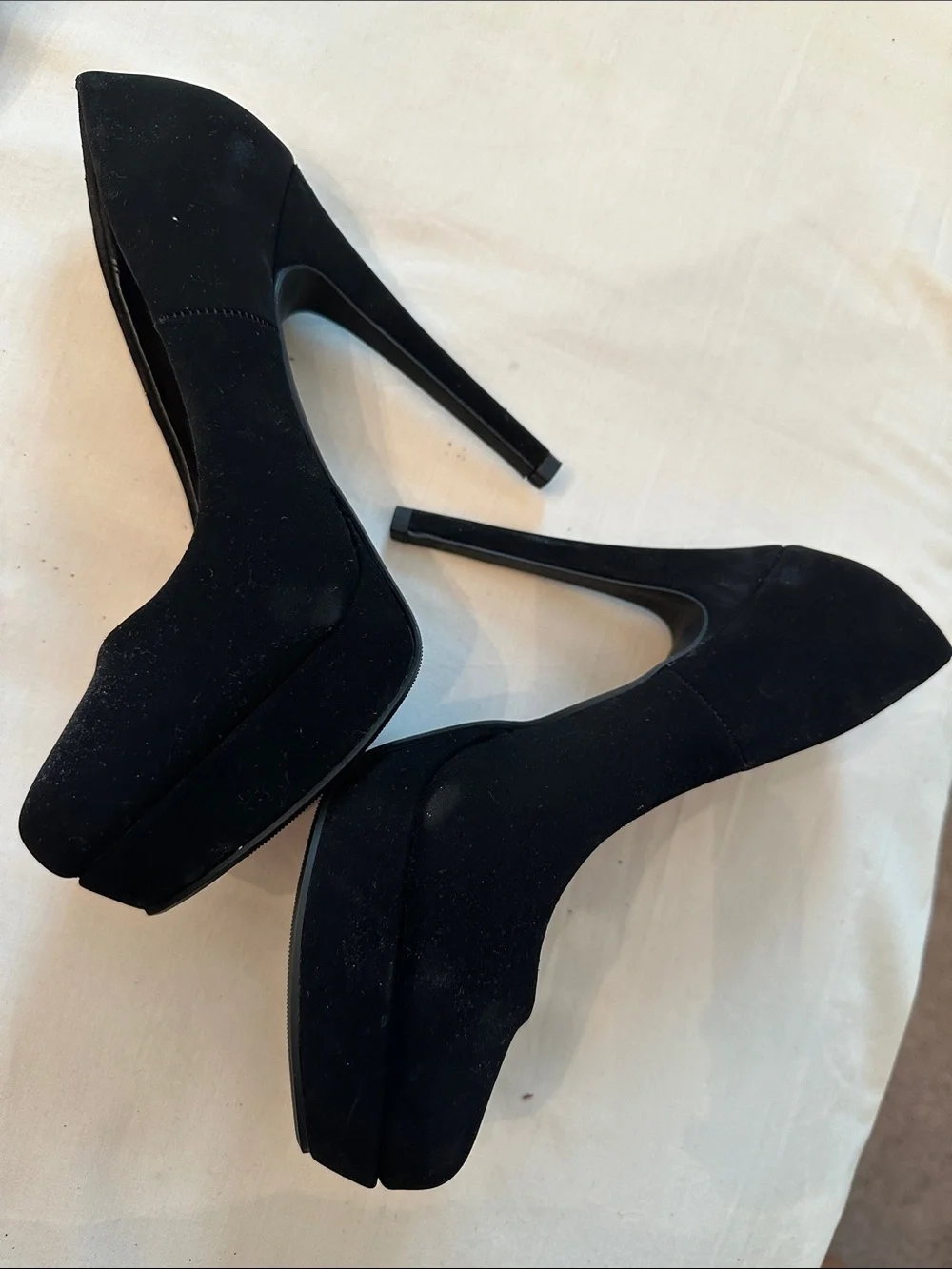Delicious Black Suede Platform Stiletto Heels 6